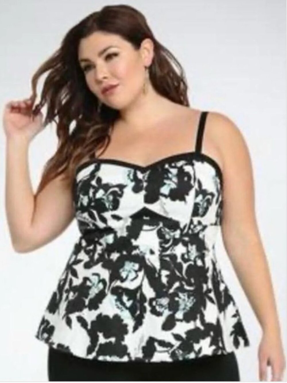 Torrid Black & White Floral Peplum Tank Top 2
